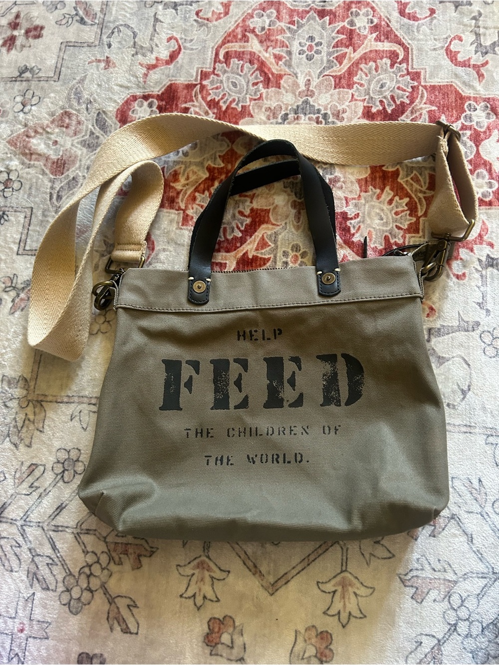 FEED Olive Canvas Tote with Dual Straps